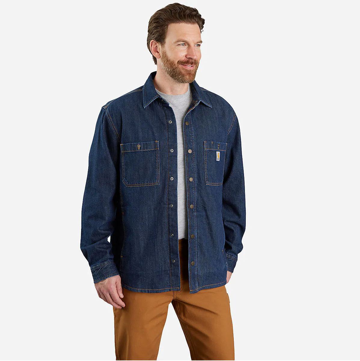 Relaxed Fit Denim Fleece Lined Snap-Front Shirt Jac