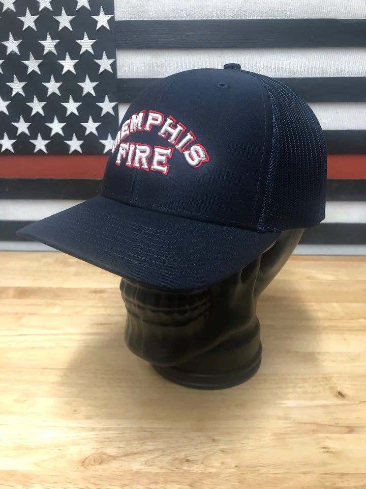 MEMPHIS FIRE OFF DUTY HAT - CURVE BRIM MESH TRUCKER - RICHARDSON 112